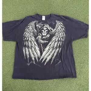 Grim Reaper Skeleton Shirt Men 3XL Black Cyber Grunge Y2K Biker Angel of Death